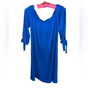 Vince Camuto Royal Blue Off Shoulder Lined Shift Dress Size 8 Tie Sleeves